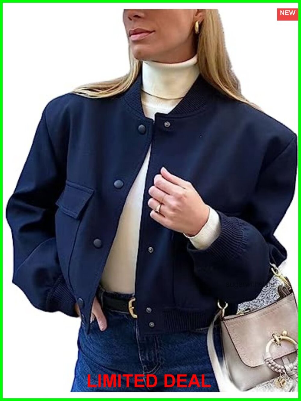 Women's Button Down Cropped Bomber Varsity Jacket Shacket